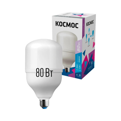 Лампа светодиодная LED 80Вт 220В E27 D140х252 6500К дневной 6900 лм (в комплекте переходник на 40 цо