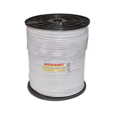 Кабель коаксиальный REXANT RG-6U, 75 Ом, CCS/Al/Al, 64%, белый