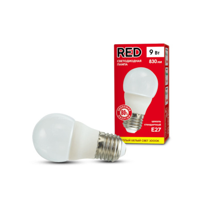 Лампа светод.RED Р45 9W Е27 3000К 800лм теплый белый свет шарик матовый