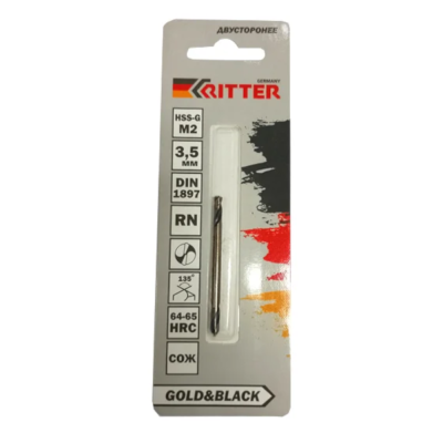 Сверло Ritter EС по металлудвухстороннее 3,5мм (HSS-G M2 Gold&Black) DIN1897RN(1шт в блист.)