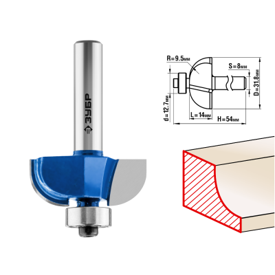 Фреза кромочная калевочная № 2, D-28,6мм, dl-11мм,радиус-7,9мм, хв.-8мм,d-12.7мм, ЗУБР Проф.