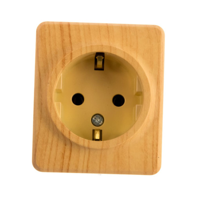 Розетка 2P+E Schuko, 16A-250В, IP20, ОУ, Эра Эксперт, сосна, 11-2203-11 (1/16)