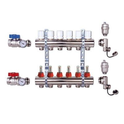 Группа коллекторная с КРАНАМИ из нерж. стали 1" х 3/4", с расход-ми 10 выходов (5/1) ViEiR VR113-10