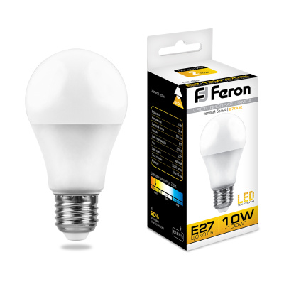 Лампа светодиодная LED 10вт Е27 теплый Feron