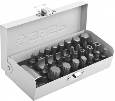Набор ЗУБР: Биты специальные в металлическом боксе, PH, SL, HEX, TORX, SPLINE, 32 предмета