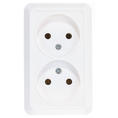 Розетка двойная без заземления белая наружная Олимп 