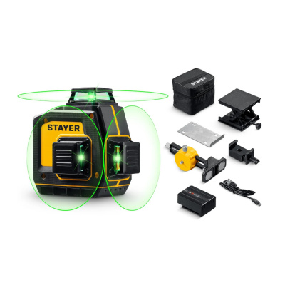 Лазерный нивелир держатель (34963-2) STAYER  SL-3D #2, 50м, точн. +/-0,5 мм/м, зеленый, микролифт, 