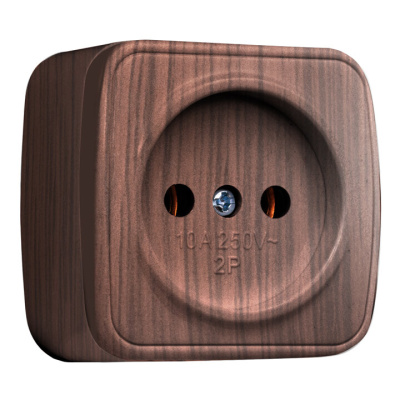 Розетка 1-местная ОП 10А без заземления темное дерево