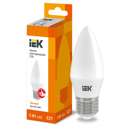 Лампа светодиодная LED 5вт E27 тепло-белый матовая свеча ECO