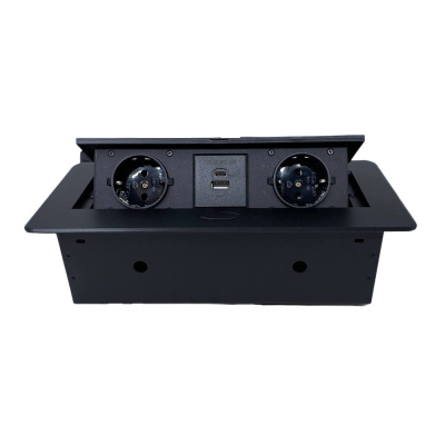 Выдвижная розетка,выдвижной блок розеток TORO-33-20 (черный, 2 EURO розетки, 2 USB C + А (18W))