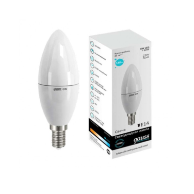 Лампа светодиодная LED 6вт 230в Е14 теплый мат.свеча Gauss