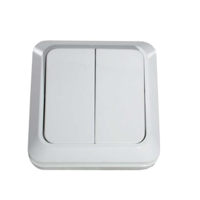 Выключатель двухклавишный "Олимп", о/у, 10А, 220В, белый