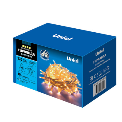 Гирлянда светодиодная со статическим свечением 10м Соединяемая 120 светодиодов Теплый белый свет Про