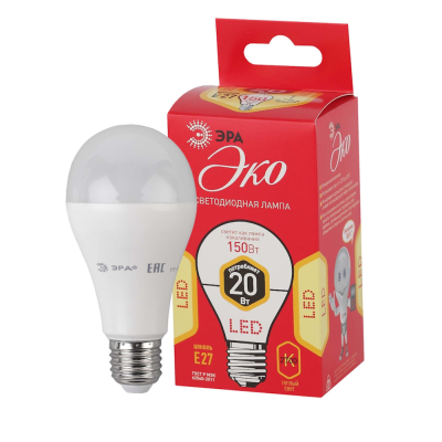 Лампа светодиодная, х/бел, ЭРА LED smd A65-20W-840-E27 ECO