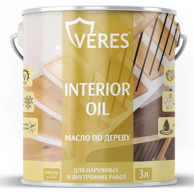 МАСЛО ПО ДЕРЕВУ "INTERIOR OIL" ДЛЯ ВНУТР. И НАРУЖНЫХ РАБОТ СОСНА 3 Л (1/6) "VERES"