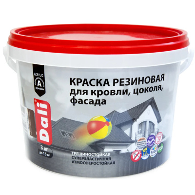 КРАСКА РЕЗИНОВАЯ "DALI" СЕРЫЙ ГРАФИТ RAL 7024 3 КГ (1) "РОГНЕДА"