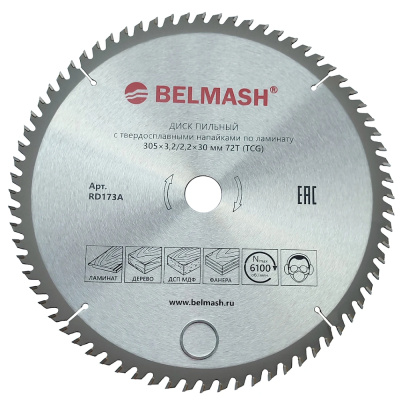 Диск пильный по ламинату BELMASH 305x3,2/2,2x30 72T
