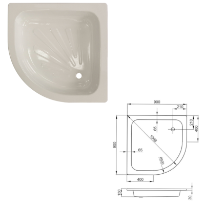 Поддон душевой стальной полукруглый Hydroom BG-90 90х90х15