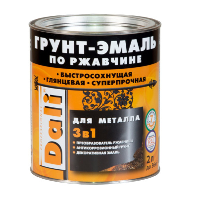 ГРУНТ- ЭМАЛЬ ПО РЖАВЧИНЕ "DALI"  3 В 1  БЕЛАЯ (RAL 9010)  2 Л (3) "РОГНЕДА"
