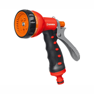 Пистолет поливочный, пластиковый с TPR GRINDA T-7, 7 режимов, курок сзади, 