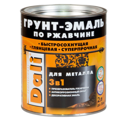 ГРУНТ- ЭМАЛЬ ПО РЖАВЧИНЕ "DALI"  3 В 1 ЗЕЛЕНАЯ (RAL 6029)  2 Л (3) "РОГНЕДА"