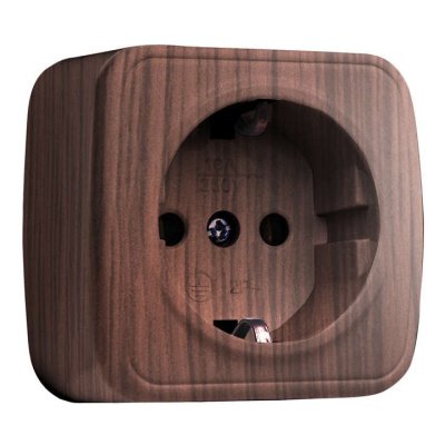 Розетка 1-местная ОП 16А с за землением темное дерево