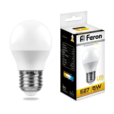 Лампа светодиодная LED 5вт Е27 теплый шар Feron