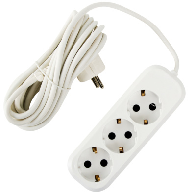 Удлинитель MegArsenal (ГОСТок) с/з 3 гнезда ПВС 3*1,5 белый 16А 5м