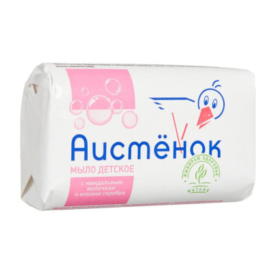 Мыло туалетное детское АИСТЕНОК с миндальным молочком и ионами серебра