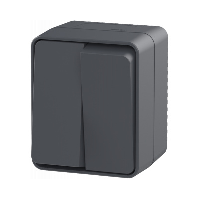 Выключатель двухклавишный IP54 10 АХ, АНТРАЦИТ, Россия AtlasDesign Profi54 