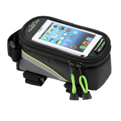 Сумка на раму увеличенная,отделение для телефона, 195*100*100мм, зеленый кант