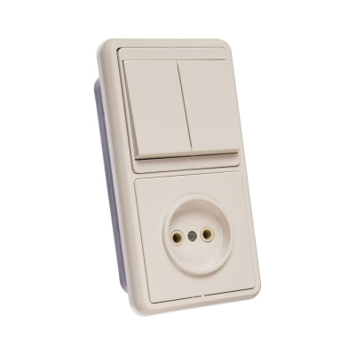 Блок БКВР-038 Выключатель двухклавишный + розетка БЭЛЛА