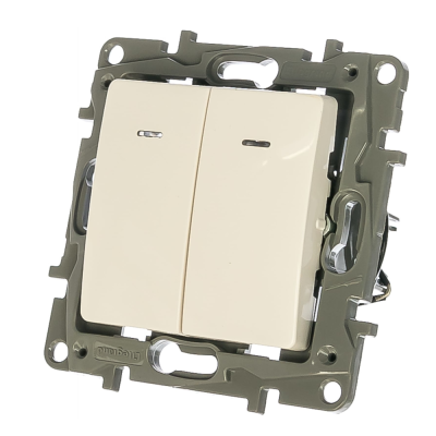 Выключатель двухклавишный с подсветкой слоновая кость безвинтовые зажимы 10АХ