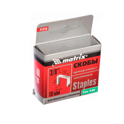 Скобы, 10 мм, для мебельного степлера, закаленные, тип 140, 1000 шт.// Matrix
