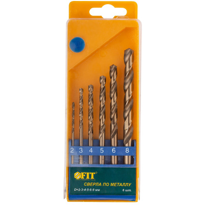 Набор сверл по металлу HSS шлиф.,титан,135°,(2-3-4-5-6-8мм) 6шт.