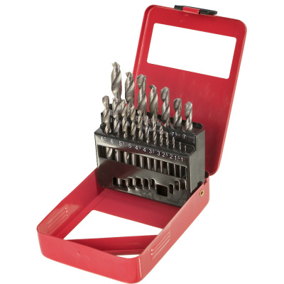 Набор сверл по металлу,1-10мм (через 0,5мм),HSS, 19шт.,металл.коробка,цилиндрический хвостовик Вихрь