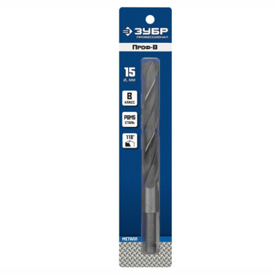 Сверло по металлу Проф-В, класс В, Р6М5, хвостовик 10мм, ЗУБР Профессионал 29621-15.5, d=15,5 мм