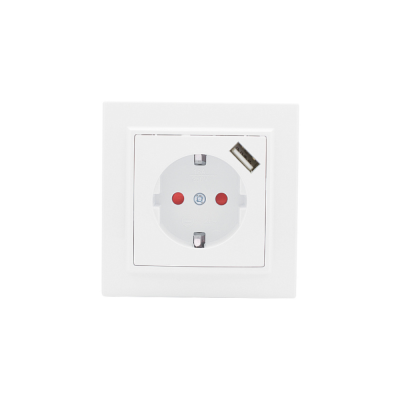Розетка 1-местная СП с/з 16А белая с защитными шторками с USB