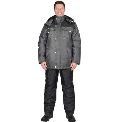 Куртка "СИРИУС-ФАВОРИТ" зимняя тёмно-серая с черным тк. Оксфорд  р. 96-100/170-176 (ЧЗ)