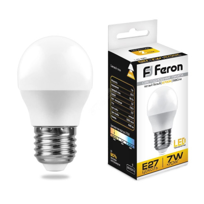 Лампа светодиодная LED 7вт Е27 теплый шар Feron