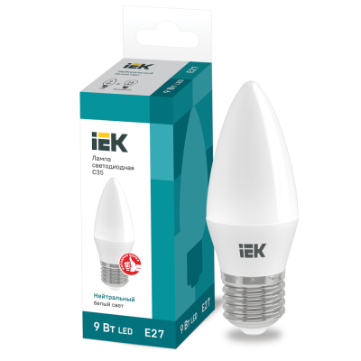 Лампа светодиодная LED 9вт Е27 белый матовая свеча ECO