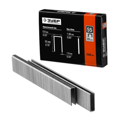Скобы для степлера тонкие тип 55, 2500 шт ЗУБР 20 мм