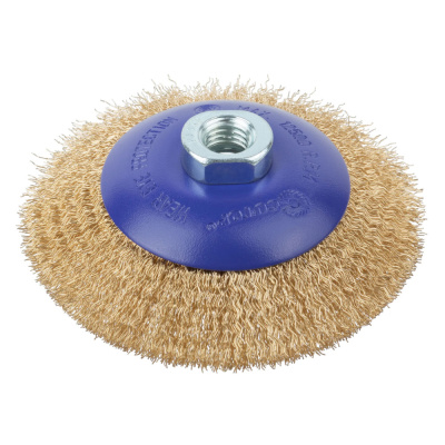 Щетка для УШМ, М14, тип "Тарелка", латун. витая проволока 0,3 мм, 115 мм, блистер, CUTOP Profi