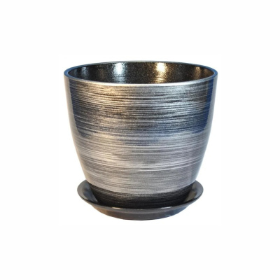 Бутон горшок с поддоном 1л d12см черно-серебряный