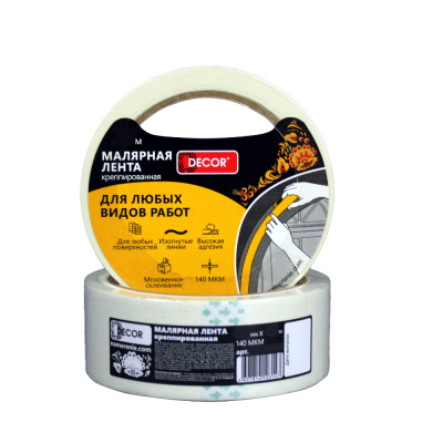 Лента малярная DЕCOR 25 мм х 25 м, креппированная, 140 мкм (99шт/уп) Лента малярная DЕCOR 25 мм х 25 м, креппированная, 140 мкм (99шт/уп)