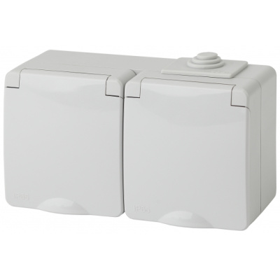 Розетка 2х2P+E гориз. IP65, шторки, 16A-250В,серый 11-2604-03 ЭРА 