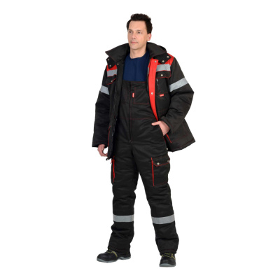 Костюм "СИРИУС-ТИТАН" зимний: куртка дл., п/комб. черный с красным и СОП-50мм. р.  120-124/182-188