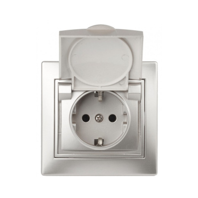 Розетка 2P+E Schuko с крышкой, 16А-250В, IP20, СУ, алюминий Intro Plano 1-203-03 