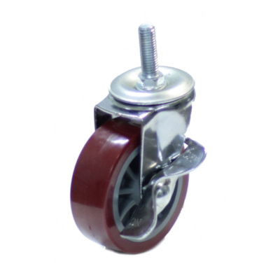 Колесо мебел. поворотное болт.крепление_(М10) с тормозом 40мм (красный пластик)