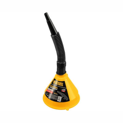 Воронка пластиковая 135 мм с металлическим ситом, гибким наконечником и непроливайкой// Denzel